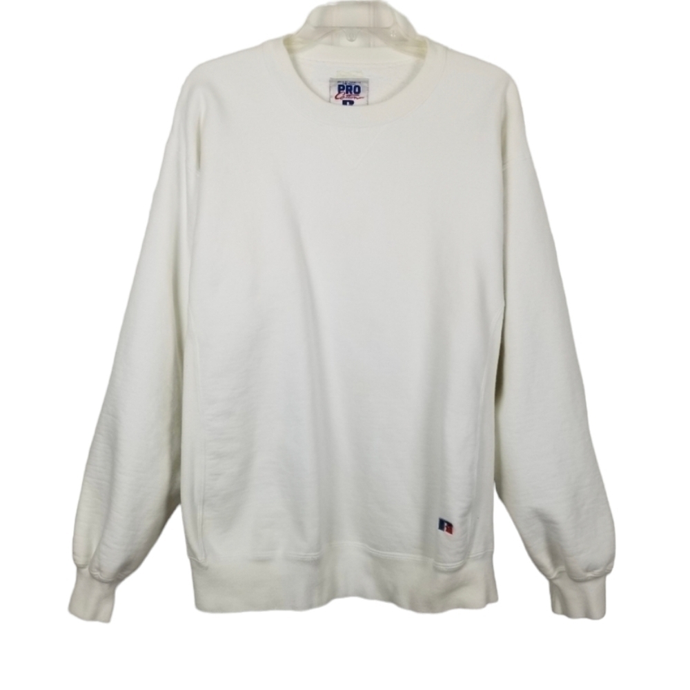 Vintage Russell Pro Cotton USA Crew Neck Sweatshirt Pull Over Adult Large Stains